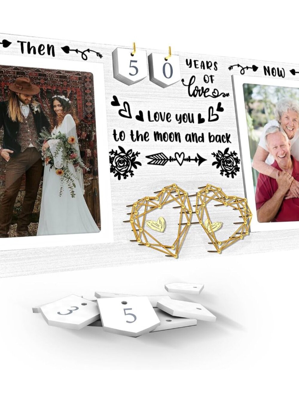 Then & Now Anniversary Picture Frame for Couple - 1-99 Years Wedding Picture Fra